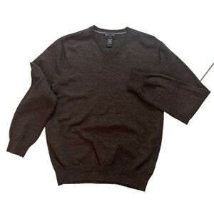 VTG Banana Republic Mens L 100% Merino Wool V-Neck Brown‎ Pullover Knit Sweater